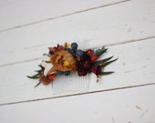 Burnt orange dusty blue floral crown Rust floral wreath Wedding headpiece Fall wedding Bridal hairpiece Bridesmaid Maternity crown-0007