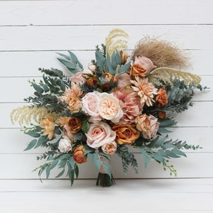 Boho bouquet Pale orange blush pink  flowers Bridal bouquet Faux bouquet Fall wedding  Silk flowers Boho wedding- width 19 inch