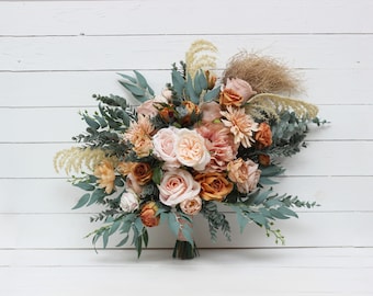 Boho bouquet Pale orange blush pink  flowers Bridal bouquet Faux bouquet Fall wedding  Silk flowers Boho wedding- width 19 inch