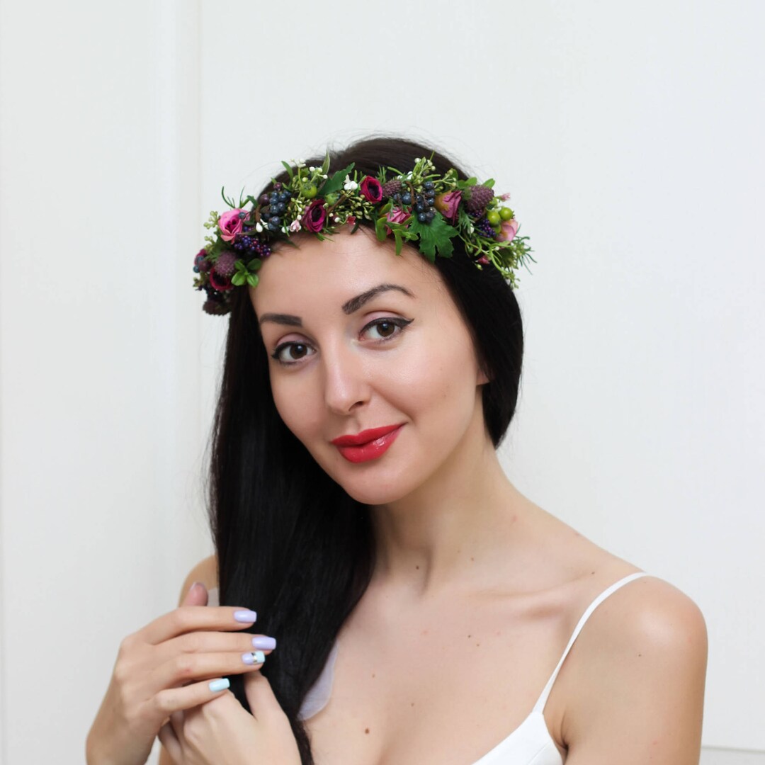 Greenery Pink Rose Flower Crown Outdoor Forest Woodland Etsy