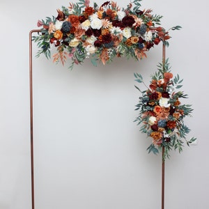 Rust burgundy flowers Flower arch arrangement Wedding corner swag Faux flowers wedding arrangement Orange burgundy fall wedding image 2