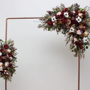 Burgundy ivory white wedding Boho wedding Flower arch arrangement  Wedding flowers Wedding corner swag Flowers wedding arrangement