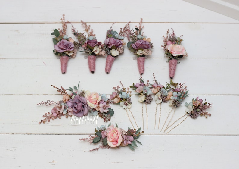 Pastel flower hair pins Dusty rose wedding Flower girl headpiece Floral hairpiece Wedding flowers Bridesmaid hair image 9