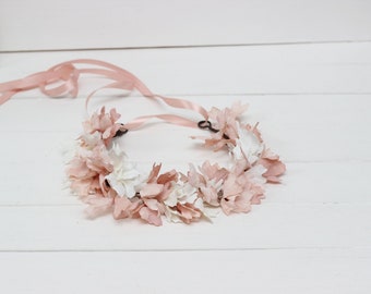 Blush pink white floral crown Flower wreath Wedding headpiece  Bridal hairpiece Bridesmaid crown Maternity crown