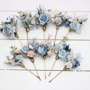 Set of  bobby pins Spring wedding Dusty blue pink white hair accessories Bridal flowers Floral hair pins  Hairpiece Bridesmaid