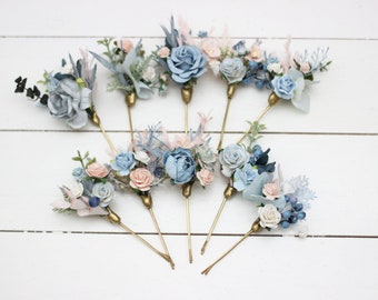 Set of  bobby pins Spring wedding Dusty blue pink white hair accessories Bridal flowers Floral hair pins  Hairpiece Bridesmaid