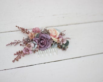 Pastel flower comb Boho wedding Bridal hair piece Floral clip Blush pink Mauve