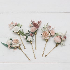 Set of 6 bobby pins Blush pink white accessories Bridal hairpiece Wedding flowers Floral hair pins White floral bobby pins image 1