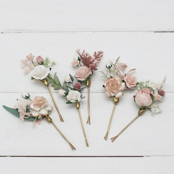 Set of 6 bobby pins Blush pink white accessories Bridal hairpiece Wedding flowers Floral hair pins White floral bobby pins