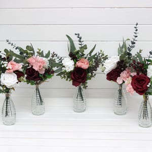 Mini bouquets for vases Burgundy blush pink ivory bouquet Faux bouquet Fall wedding  Silk flowers Mini centerpiece Flowers for decor