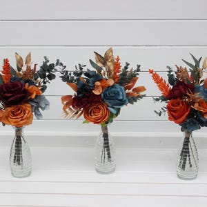 ONE mini  bouquet for vase Rust burgundy teal gold  bouquet  Mini centerpiece Flowers for decor Table flowers