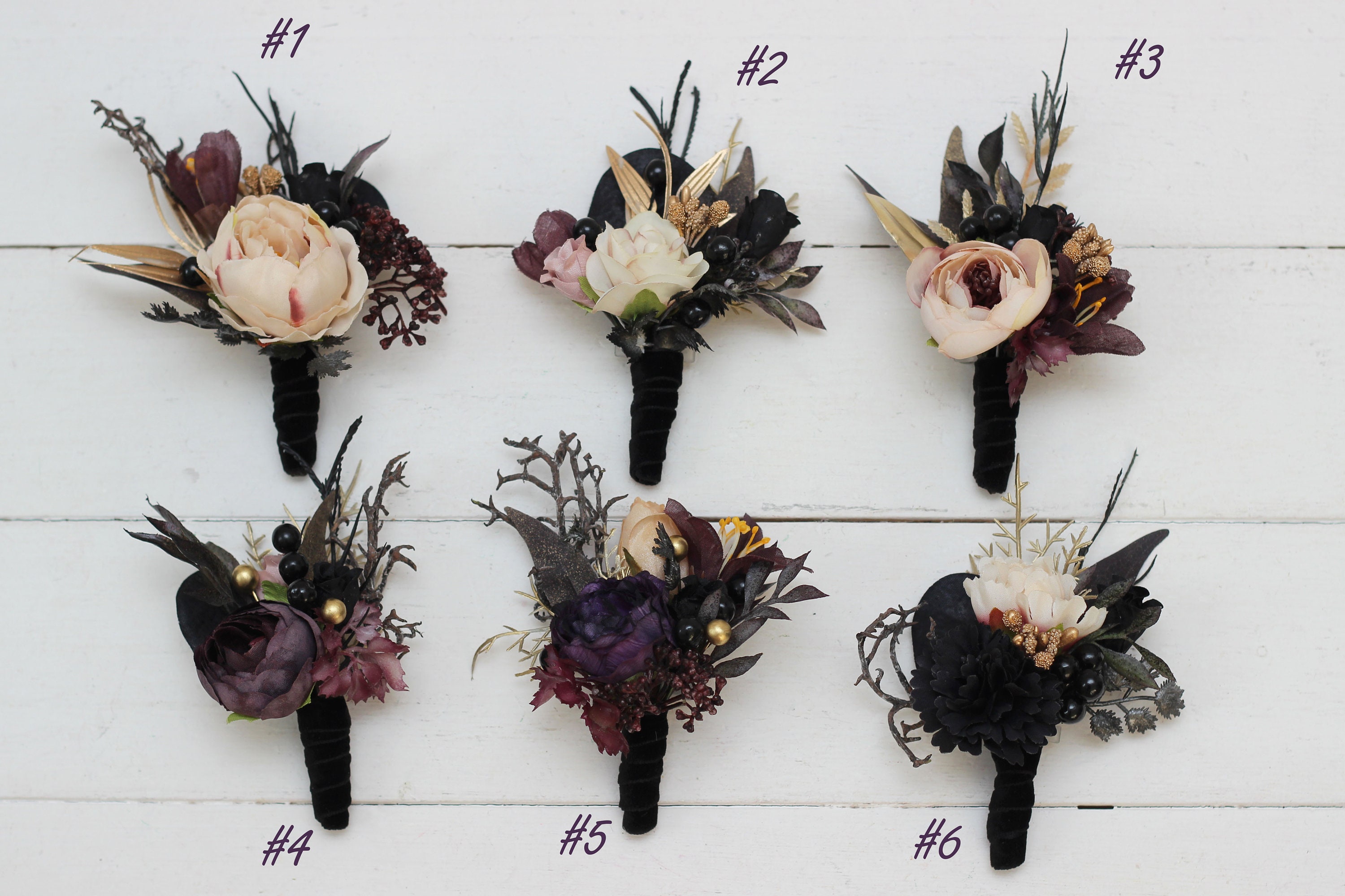 Deep Purple Black Gold Beige Flowers Fall Bridal Bouquet Faux Etsy Canada