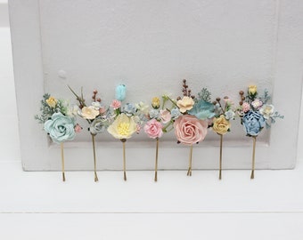 Pastel bobby pins Blush pink dusty blue wedding Floral hairpiece Wedding flowers  Bridesmaid hair pins Flower bobby pins Colorful hair pins