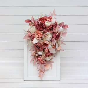 Dusty rose pale pink cream bouquet Cascading bouquet Wedding bouquet Faux bouquet Wedding flowers Boho wedding bouquet Bridal bouquet