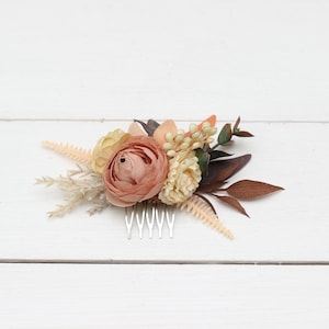 Boho flowers Terracotta ivory comb Flower accessories Hair comb Wedding flowers Hair flowers