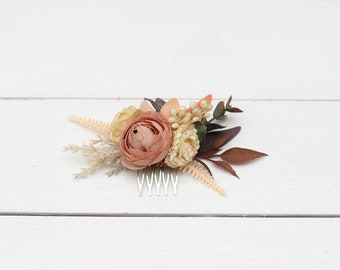 Boho flowers Terracotta ivory comb Flower accessories Hair comb Wedding flowers Hair flowers