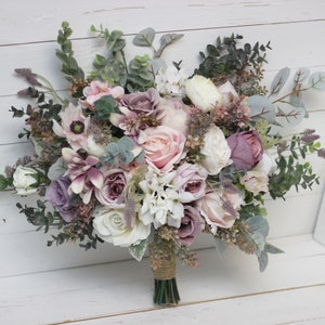 Mauve blush pink ivory bridal bouquet Faux bouquet Blush pink eucalyptus Wedding flowers  Boho wedding bouquet Outdoor- width 20&quot;