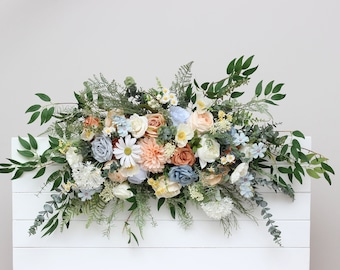 Summer spring wedding Ivory yellow peach dusty blue arch arrangement Arch flowers Fall wedding Archway flowers Pergola flowers Wedding arch