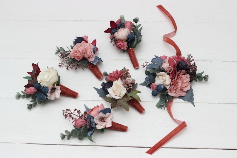 Navy Blue Dusty Rose Mauve Flowers Fall Wedding Fiance Groom - Etsy