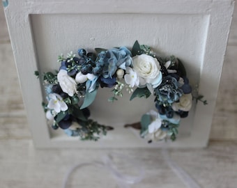 Dusty blue wedding Navy blue floral crown Flower headpiece Maternity Bridal hair wreath Flower girl Bridesmaid Hair flowers Mommy and me