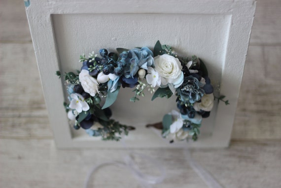 Bandeau cheveux femme bleu marine à fleurs roses - Lady Corner