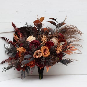 Boho terracotta bouquet Burgundy rust brown flowers Bridal bouquet Faux bouquet Fall wedding  Silk flowers Boho wedding- width 18 inch