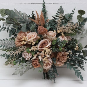 Boho wedding Beige brown eucalyptus greenery bouquet Bridal bouquet Faux bouquet Fall wedding Silk flowers Fake wedding bouquet