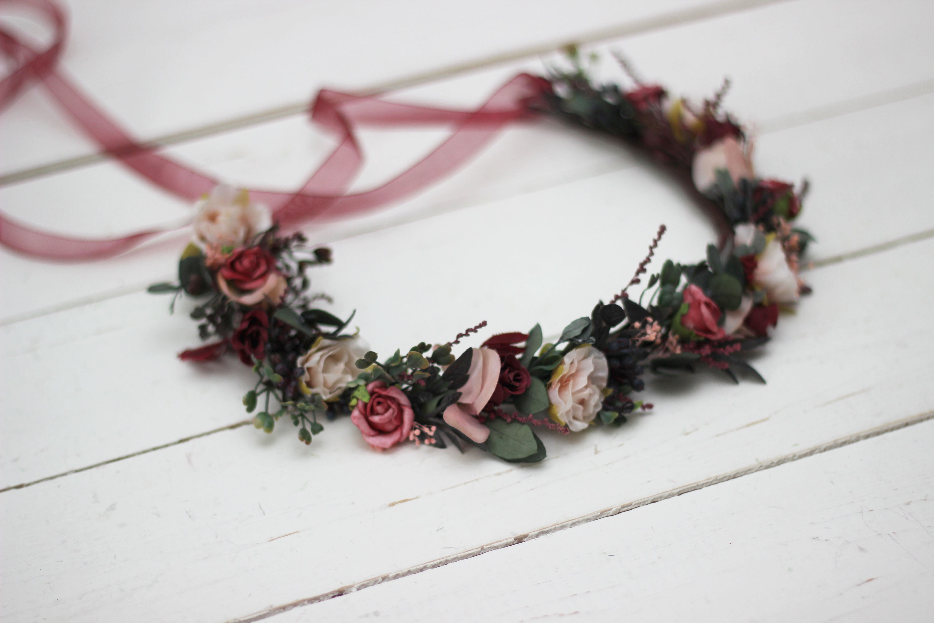 Flower Girl Crown/burgundy Pink Beige/floral Crown/burgundy - Etsy Canada