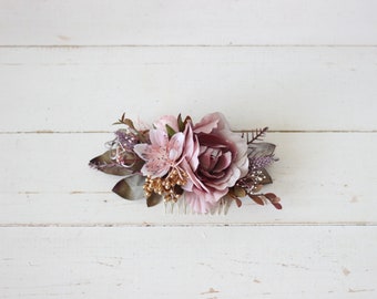 Dusty rose blush pink comb Vintage style gold wedding Floral headpiece Boho wedding hair flowers