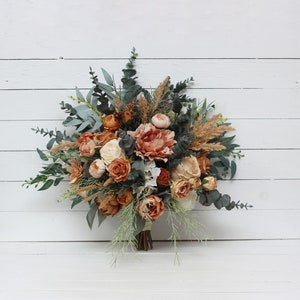 Boho bouquet Orange rust peach flowers Bridal bouquet Faux bouquet Fall wedding  Silk flowers Boho wedding- width 20 inch