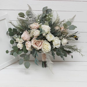 Boho bouquet  Beige white blush pink flowers Bridal bouquet Faux bouquet Fall wedding  Faux blooms Boho wedding-size 20 inch