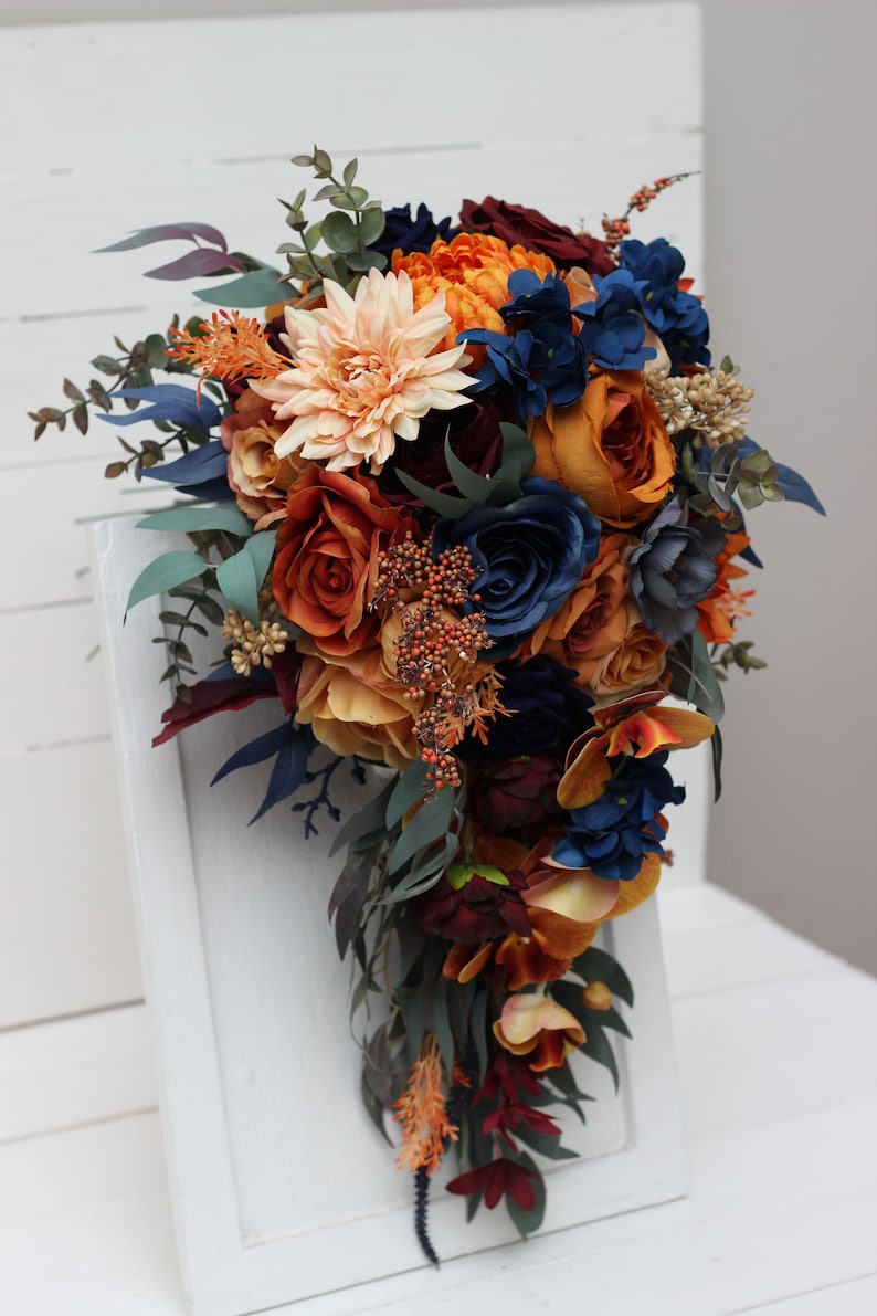 Cascading Bouquet Fall Wedding Bouquet Rust Orange Burgundy Etsy
