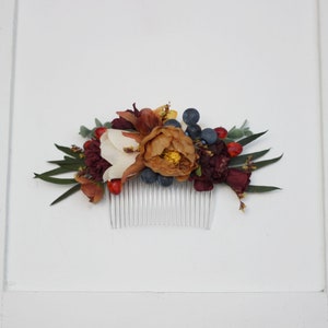 Burnt orange dusty blue floral comb Rust floral clip Wedding headpiece Fall wedding Bridal hairpiece Bridesmaid headpiece