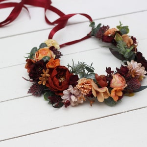 Boho flowers Rust burgundy ivory flowercrown Wedding headpiece Burgundy wedding Bridal hairpiece Bridesmaid crown Maternity crown