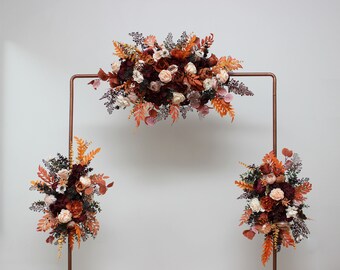 Set of 3  Rust Burgundy burnt orange rust ivory flower arch arrangement  Arbor flowers Floral archway Faux flowers wedding arrangement