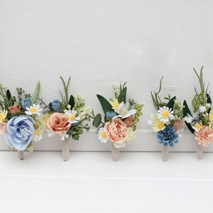 Wildflowers boutonniere  Flower accessories Colorful boutonniere Ivory yellow peach dusty blue flowers