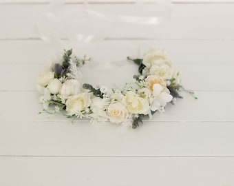 White wedding Floral crown Flower headpiece Maternity Bridal hair  Flower girl Bridesmaid Hair flowers Wedding flowers