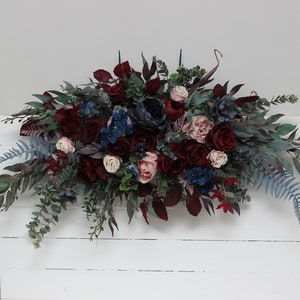 Burgundy navy blue blush pink flowers Boho wedding Flower arch arrangement Wedding corner swag Faux flowers wedding arrangement