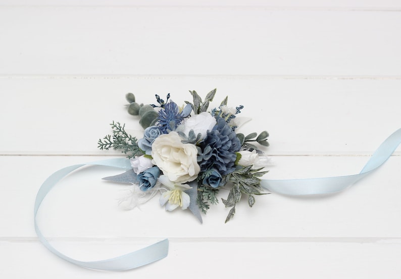 Dusty blue white flower crown Floral crown Flower headpiece Maternity Bridal hair wreath Flower girl Bridesmaid Hair flowers Corsage