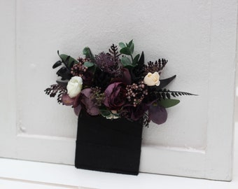 Deep purple black ivory pocket boutonniere  Flower accessories Fall  wedding buttonhole Groom Groomsmen Halloween wedding