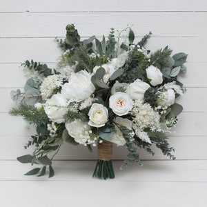 White rose peony bouquet  Bridal bouquet Faux bouquet Classic wedding Wedding flowers Faux flowers  Boho wedding-size 20 inch