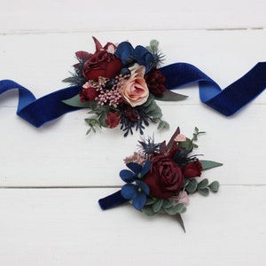 Burgundy navy blue  flower accessories Boutonniere  Wrist corsage Groom Wedding accessories Burgundy wedding