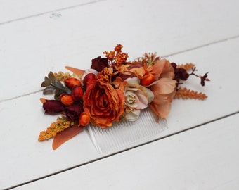 Burgundy Rust ivory floral comb Floral headpiece Bridal flower clip Fall wedding flowers Hair comb wedding hair accessories