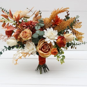 Bridal bouquet Boho wedding Rust orange cream bouquet Bridal flowers Wedding bouquet Bridal bouquet