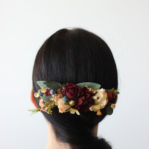 SALE Burgundy navy gold flower Deep red Eucalyptus floral headband Bridal hair wreath Wedding flower halo Maternity crown Bridesmaid crown Large comb