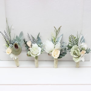 Sage green ivory flower accessories Boutonniere  Wrist corsage Groom Wedding accessories Classic wedding