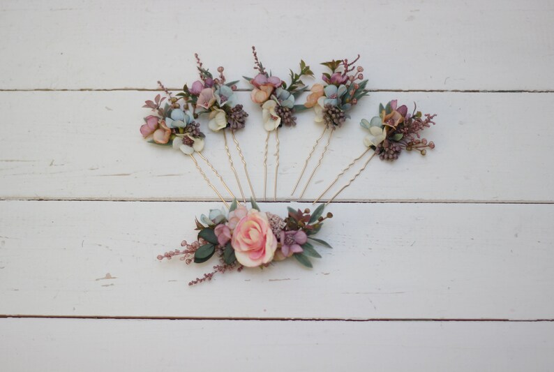 Pastel flower hair pins Dusty rose wedding Flower girl Etsy