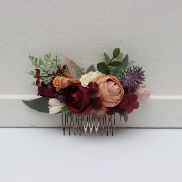 Burgundy ivory dusty rose cinnamon flowers Flower accessories Flower comb Floral comb
