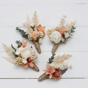 Orange beige ivory boutonniere Boho wedding Fall wedding Flower accessories Boutonniere Buttonhole Wedding flowers Groom Groomsmen
