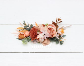 Peach pink terracotta flower comb Floral headpiece Bridal hair comb Flower accessories Bridesmaid clip Wedding hair piece